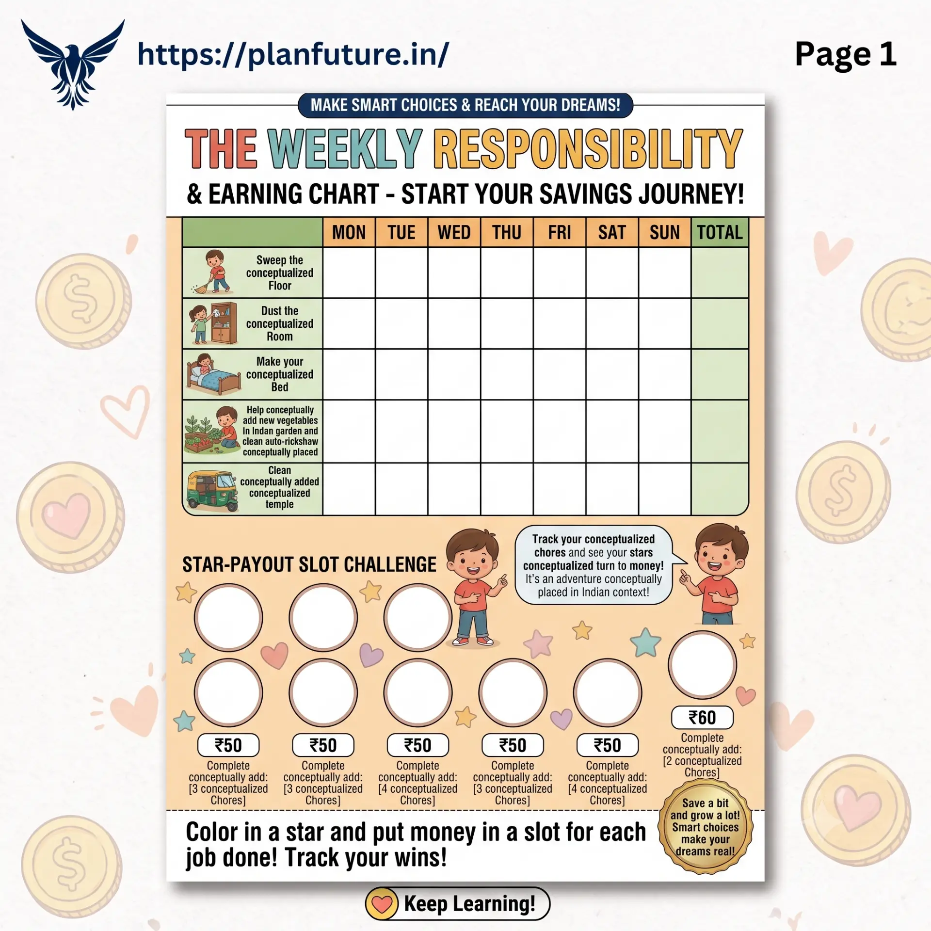 Weekly responsibility and earning chart — Pocket Money Basics