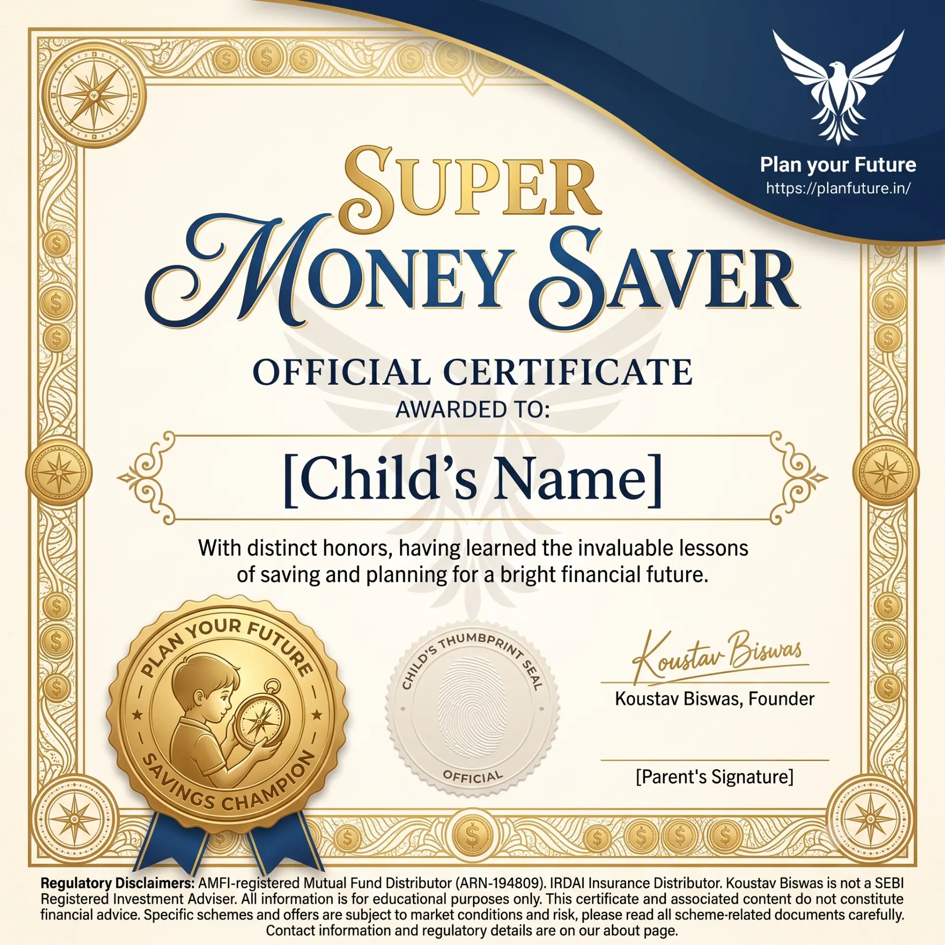 Page 10 — Super Money Saver certificate — My First Money Adventure